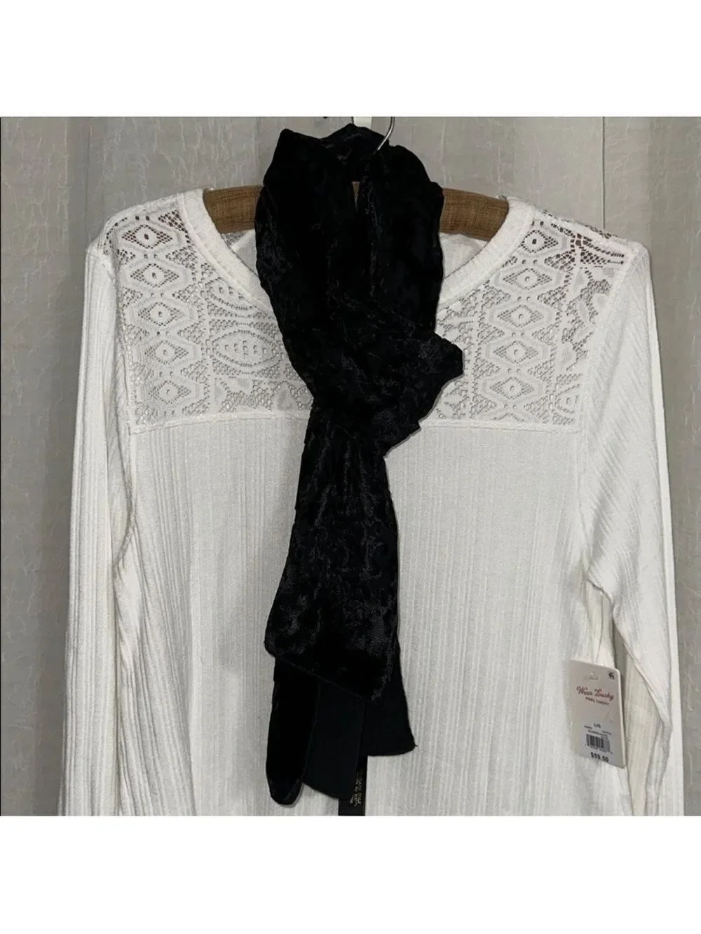 Vintage Korean Velour Black Floral Sheer Elegant Scarf